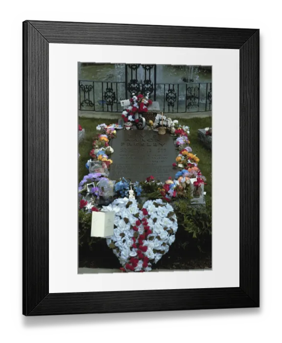 Framed Print : Colorful Wreath at Burial Site for Singer Elvis Presley Framed Print : Colorful Wreath at Burial Site for Singer Elvis Presley