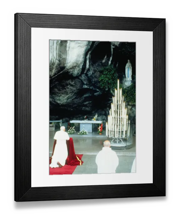 Framed Print : Pope John Paul II Praying at Lourdes Grotto Framed Print : Pope John Paul II Praying at Lourdes Grotto