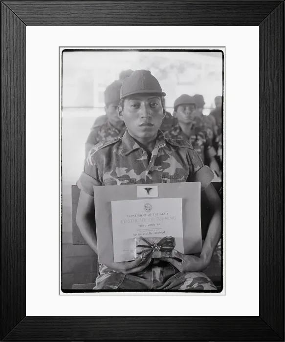 Framed Print : Salvadoran Army Medic Displays Diploma Framed Print : Salvadoran Army Medic Displays Diploma