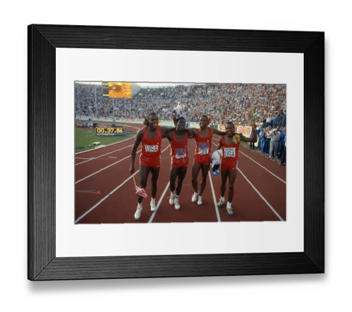 Framed Print : African American Olympians Together on Track After Winning Framed Print : African American Olympians Together on Track After Winning