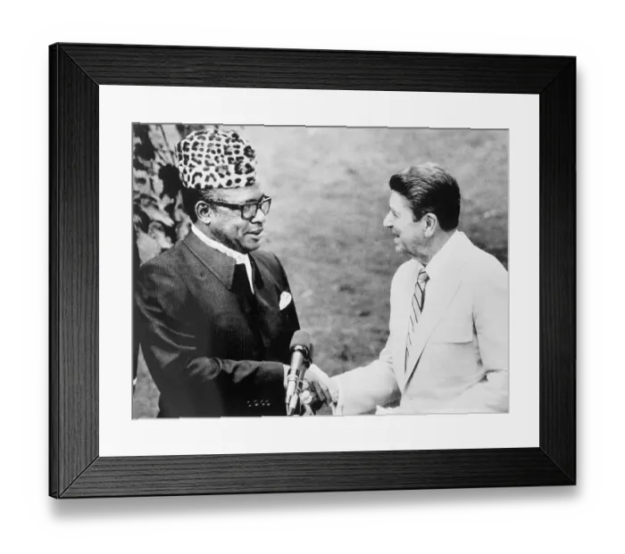Framed Print : Ronald Reagan and Mobutu Seko Shaking Hands Framed Print : Ronald Reagan and Mobutu Seko Shaking Hands