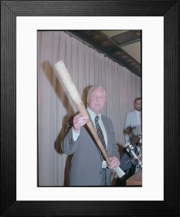 Framed Print : Lee MacPhail Holding Baseball Bat Framed Print : Lee MacPhail Holding Baseball Bat