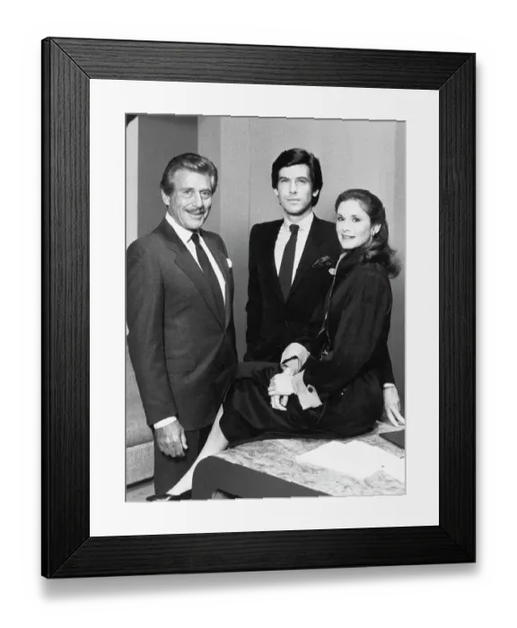 Framed Print : Pierce Brosnan with Efrem Zimbalist Jr. and Daughter Stephanie