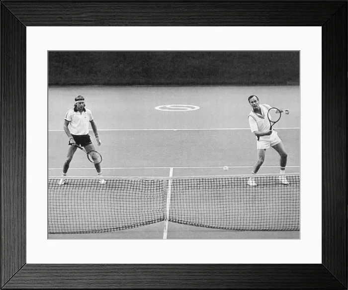Framed Print : George Bush Playing Tennis with Bjorn Borg Framed Print : George Bush Playing Tennis with Bjorn Borg
