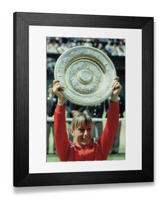 Framed Print : Martina Navralitova Holding Wimbledon Women's Singles Trophy Framed Print : Martina Navralitova Holding Wimbledon Women's Singles Trophy