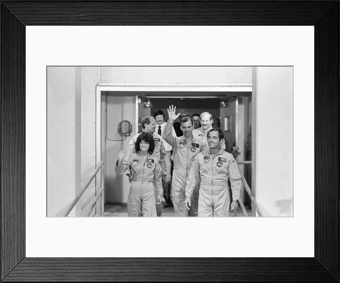 Framed Print : Sally Ride and Crew Members Before Entering Spacecraft Framed Print : Sally Ride and Crew Members Before Entering Spacecraft