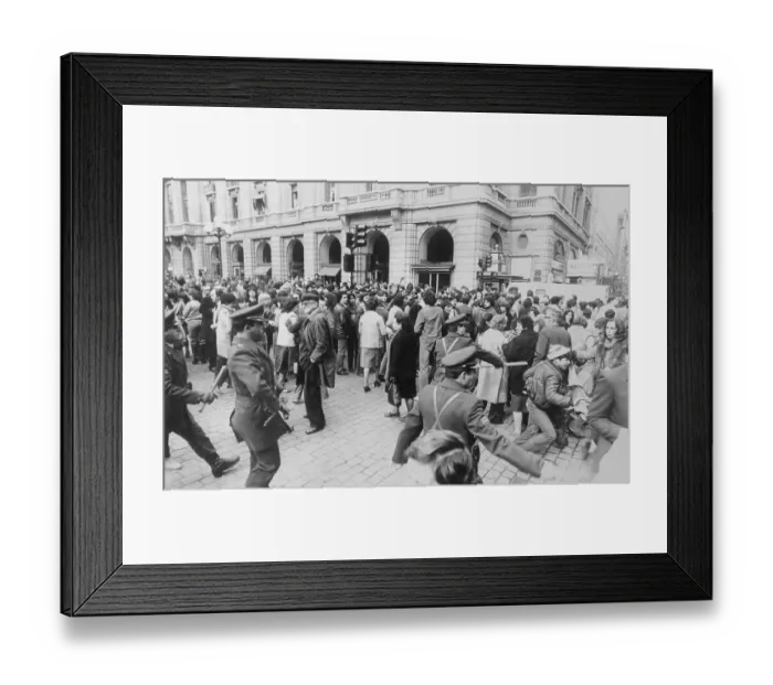 Framed Print : Police and Citizens in Street Framed Print : Police and Citizens in Street