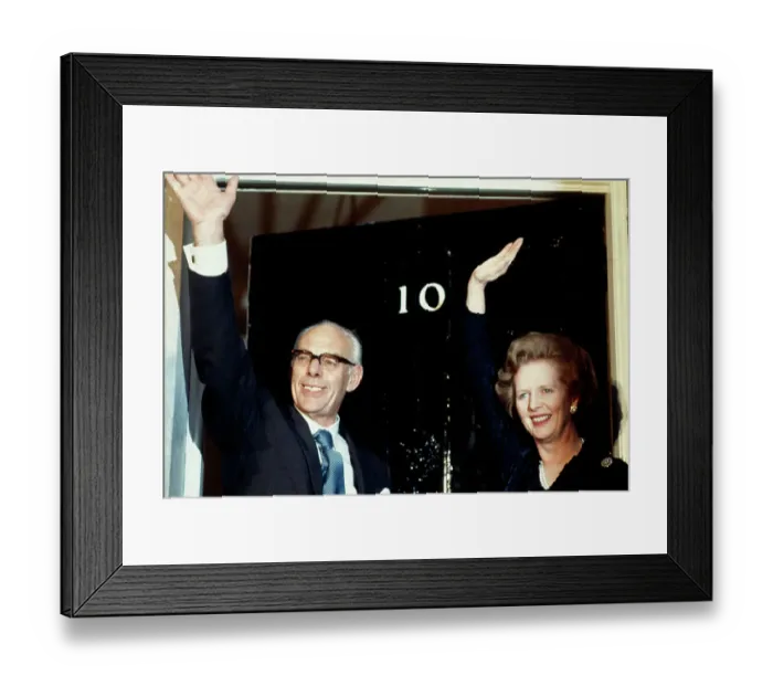 Framed Print : Margaret and Dennis Thatcher Waving Framed Print : Margaret and Dennis Thatcher Waving