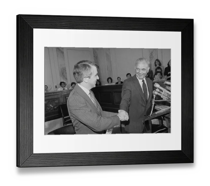 Framed Print : Paul Tsongas and John Glen Shaking Hands Framed Print : Paul Tsongas and John Glen Shaking Hands