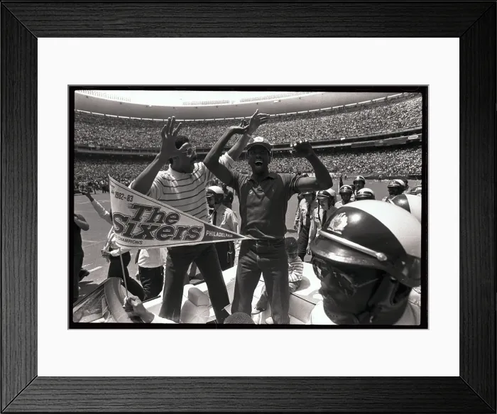 Framed Print : Julius Erving and Andrew Toney Cheering Fans Framed Print : Julius Erving and Andrew Toney Cheering Fans
