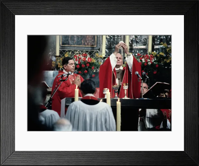 Framed Print : Pope Holds up Eucharist During Mass Framed Print : Pope Holds up Eucharist During Mass