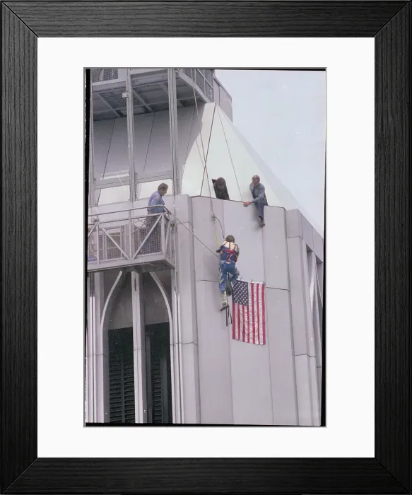 Framed Print : Dan Goodwin Climbing World Trade Center Framed Print : Dan Goodwin Climbing World Trade Center