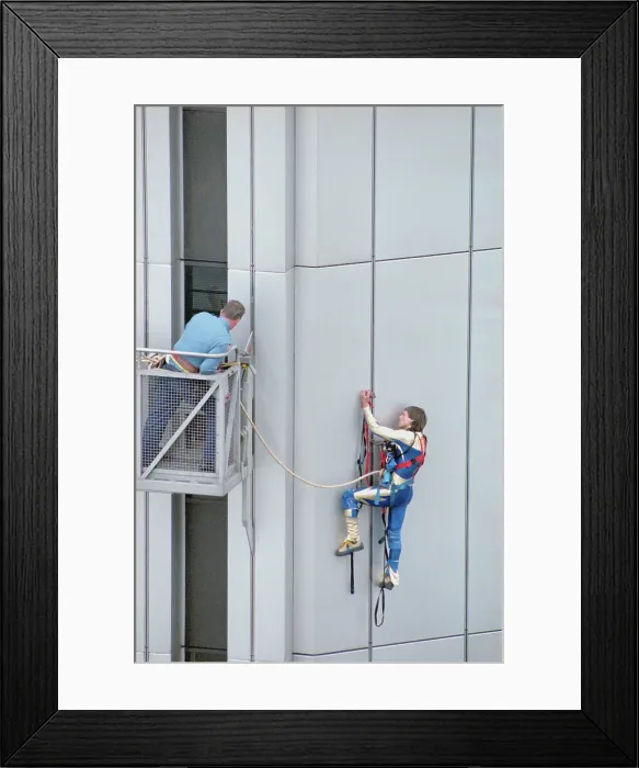 Framed Print : Dan Goodwin Scaling World Trade Center Framed Print : Dan Goodwin Scaling World Trade Center