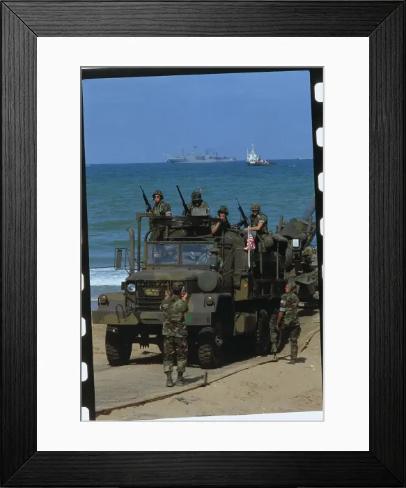 Framed Print : Soldiers Arriving on Shore with Vehicle Framed Print : Soldiers Arriving on Shore with Vehicle