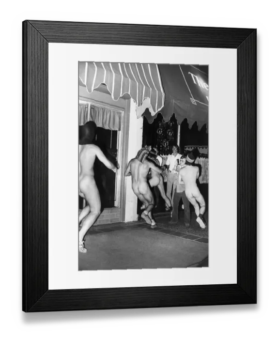 Framed Print : Students Streaking Outside Restaurant, 1974 Framed Print : Students Streaking Outside Restaurant, 1974