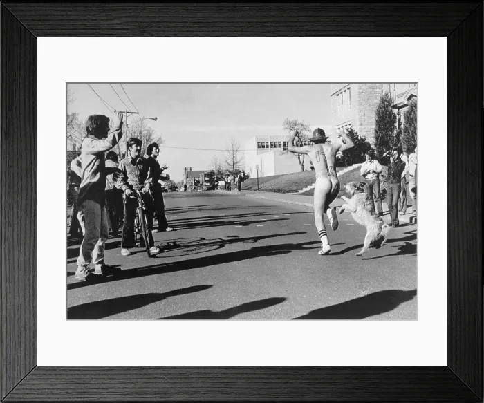 Framed Print : Streaker About to Get Bit by Dog Framed Print : Streaker About to Get Bit by Dog