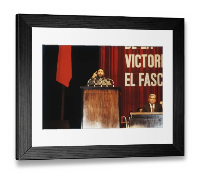 Framed Print : Fidel Castro Speaking at Microphones