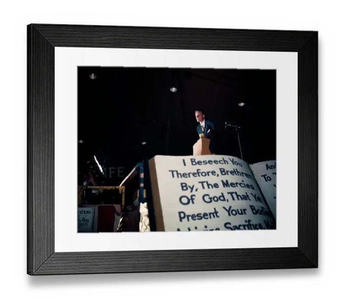 Framed Print : Billy Graham Preaching by Giant Bible Quote Framed Print : Billy Graham Preaching by Giant Bible Quote