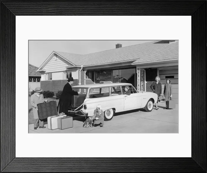 Framed Print : Family Preparing for a Car Trip Framed Print : Family Preparing for a Car Trip