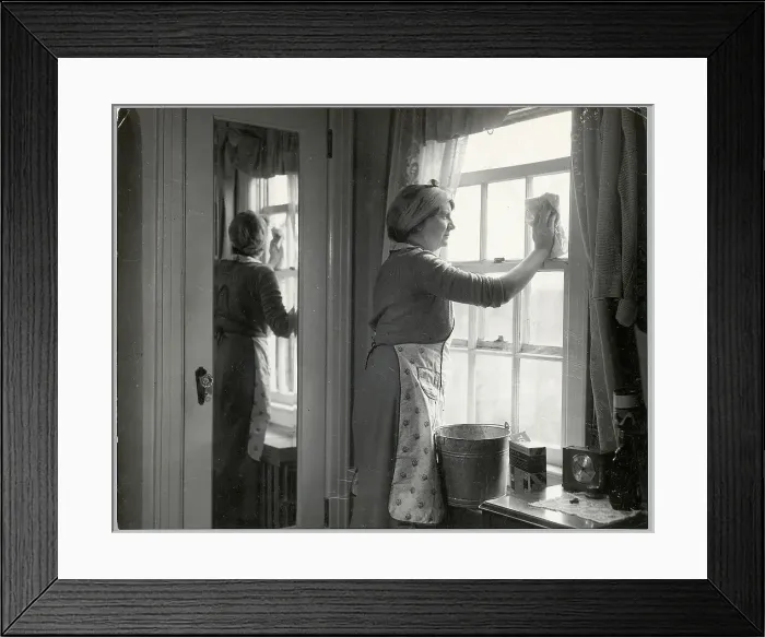 Framed Print : Mother Washing The Windows In Her Home Framed Print : Mother Washing The Windows In Her Home