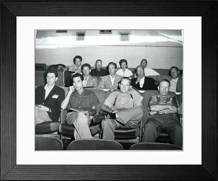 Framed Print : Ida Lupino Seated Amongst Men at Screening Framed Print : Ida Lupino Seated Amongst Men at Screening