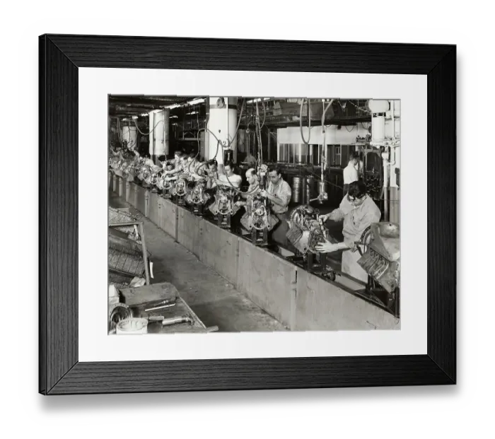 Framed Print : Men Working on Automobile Engine Assembly Line Framed Print : Men Working on Automobile Engine Assembly Line