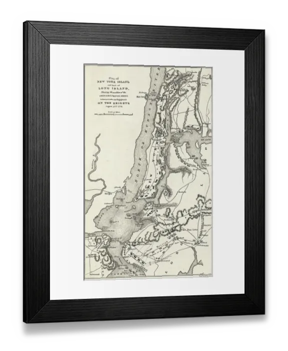 Framed Print : Map of the Battle of Brooklyn Heights and New York Framed Print : Map of the Battle of Brooklyn Heights and New York