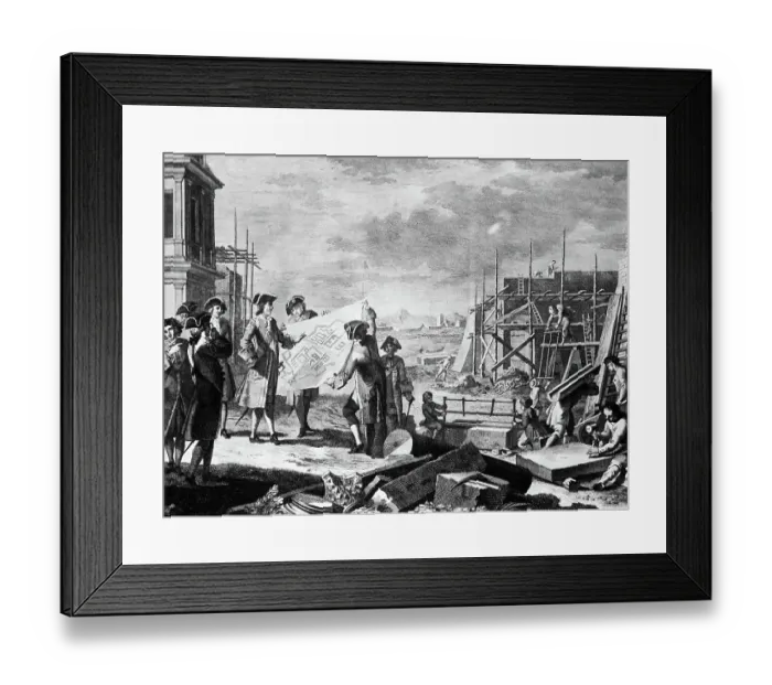 Framed Print : Engraving of Peter The Great Supervising the Building of St. Petersburg