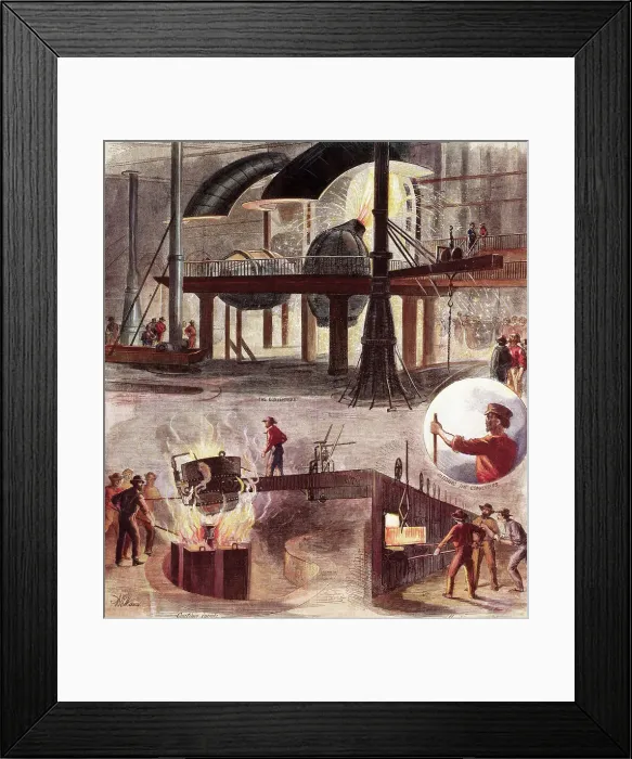 Framed Print : 1876 Engraving of Steel Manufacturing Framed Print : 1876 Engraving of Steel Manufacturing