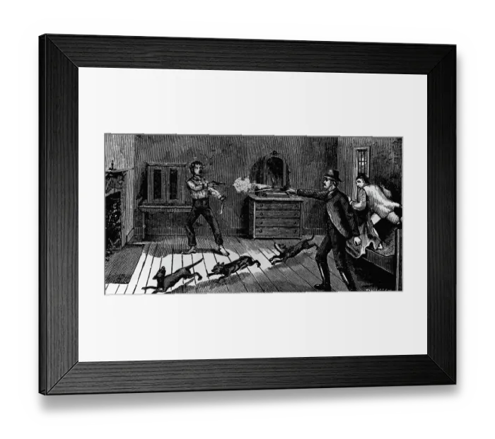 Framed Print : Billy the Kid is killed by sheriff Pat Garrett at Fort Sumner. Undated woodcut Framed Print : Billy the Kid is killed by sheriff Pat Garrett at Fort Sumner. Undated woodcut