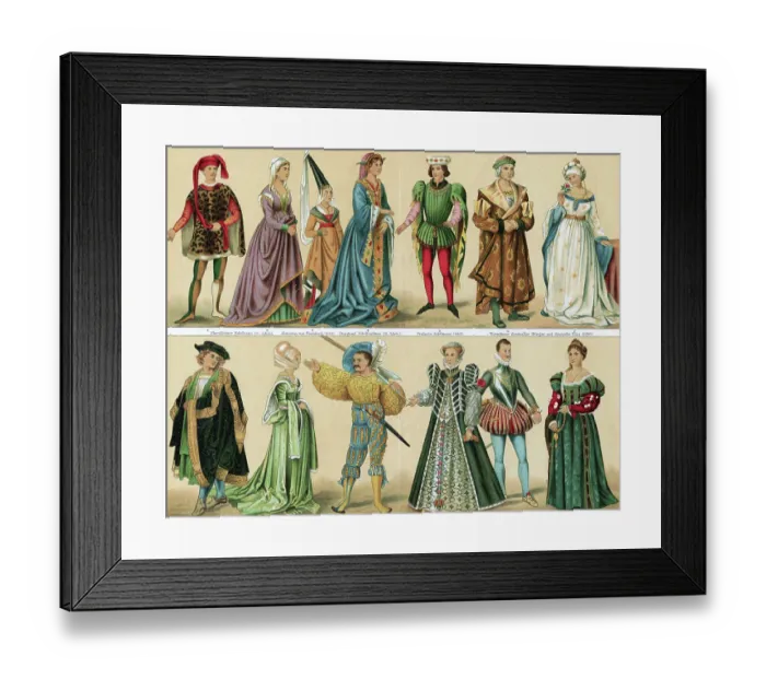 Framed Print : Color Litho of 14th & 15th Cent Costume Framed Print : Color Litho of 14th & 15th Cent Costume
