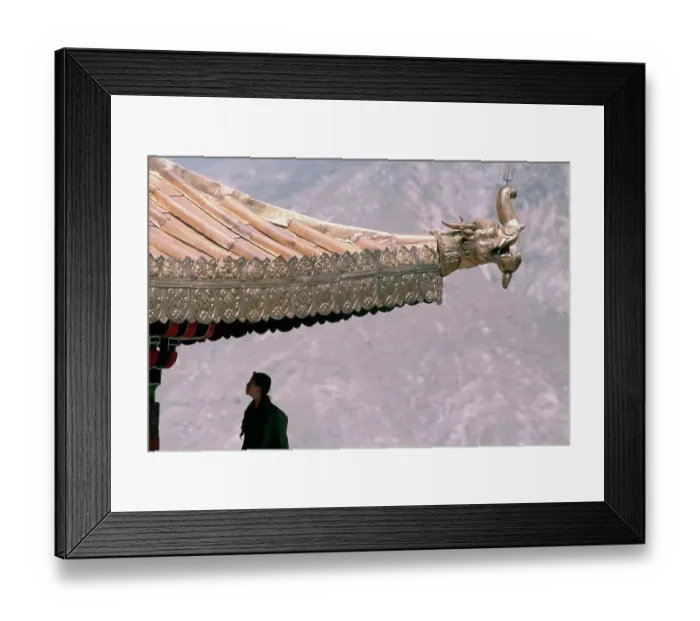 Framed Print : Woman Looking at Decorated Eaves Framed Print : Woman Looking at Decorated Eaves