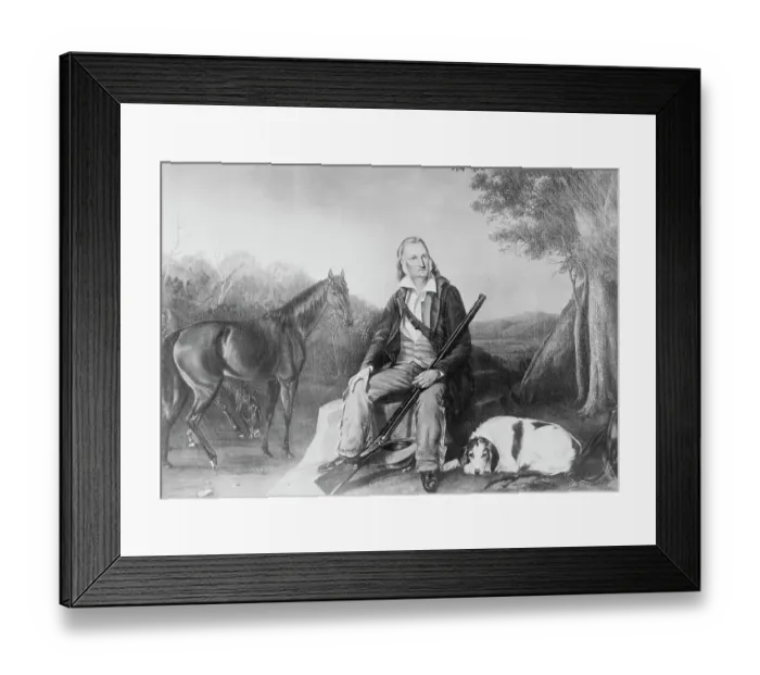 Framed Print : Drawing of John James Audubon Outdoors with Animals Framed Print : Drawing of John James Audubon Outdoors with Animals