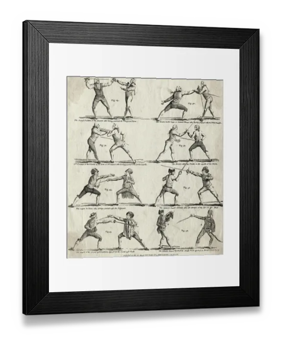 Framed Print : Engraving of Duelling Scenes from an 18th Century Manual Framed Print : Engraving of Duelling Scenes from an 18th Century Manual
