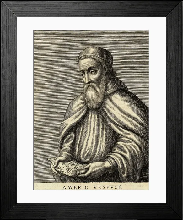Framed Print : Portrait of Amerigo Vespucci Holding a Map