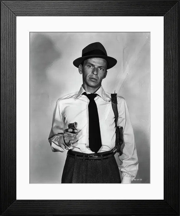Framed Print : Frank Sinatra in Publicity Photo Holding Gun Framed Print : Frank Sinatra in Publicity Photo Holding Gun