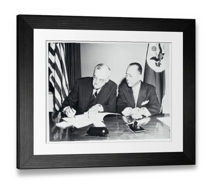 Framed Print : John Foster Dulles and You Chan Yang Signing Treaty