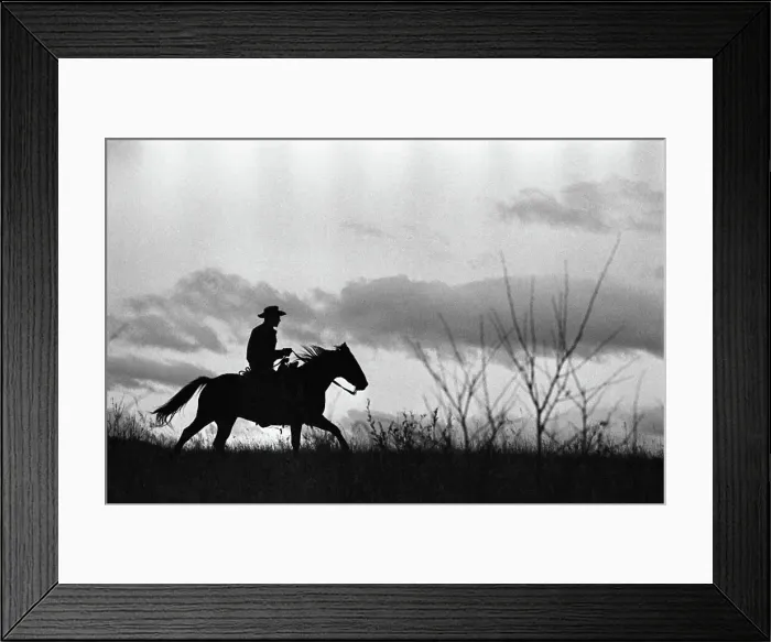 Framed Print : Man Riding a Horse at Dawn Framed Print : Man Riding a Horse at Dawn