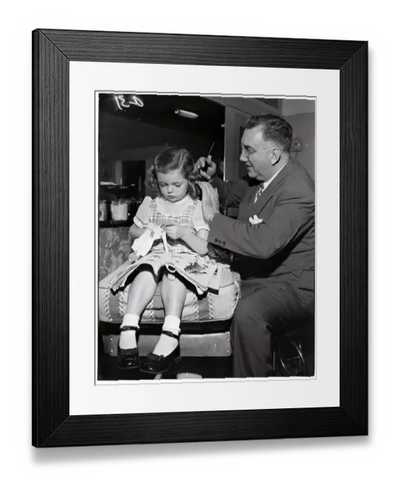 Framed Print : Hairdresser Styling Young Girl's Hair Framed Print : Hairdresser Styling Young Girl's Hair