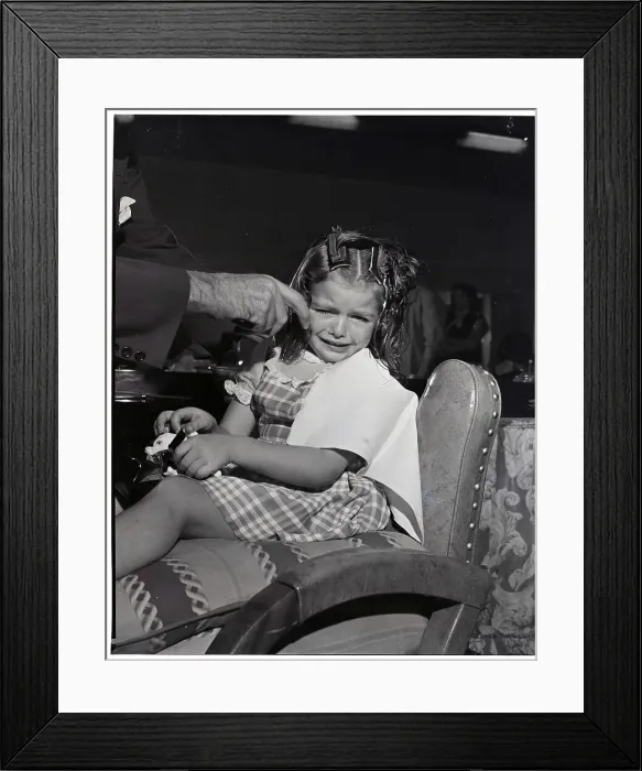 Framed Print : Girl Crying While Getting Permanent Waves Framed Print : Girl Crying While Getting Permanent Waves