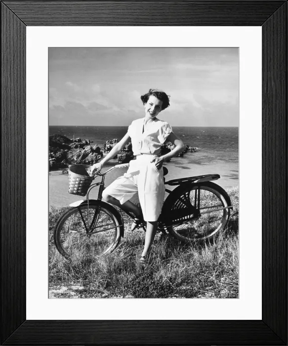 Framed Print : Woman Posing with Bicycle Framed Print : Woman Posing with Bicycle