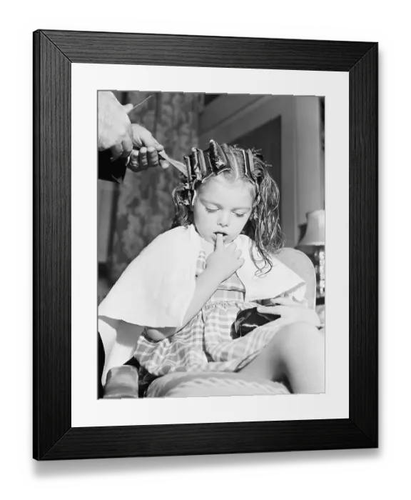 Framed Print : Girl Getting Permanent Waves Framed Print : Girl Getting Permanent Waves