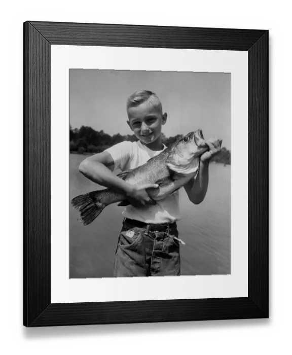 Framed Print : Small Boy Holding Large Fish Framed Print : Small Boy Holding Large Fish