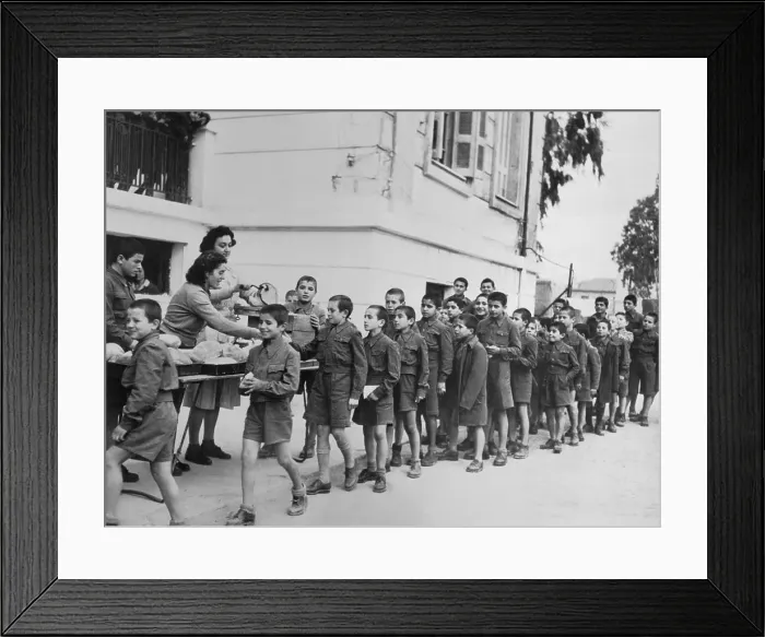 Framed Print : Children Waiting on Line to Receive Bread Framed Print : Children Waiting on Line to Receive Bread