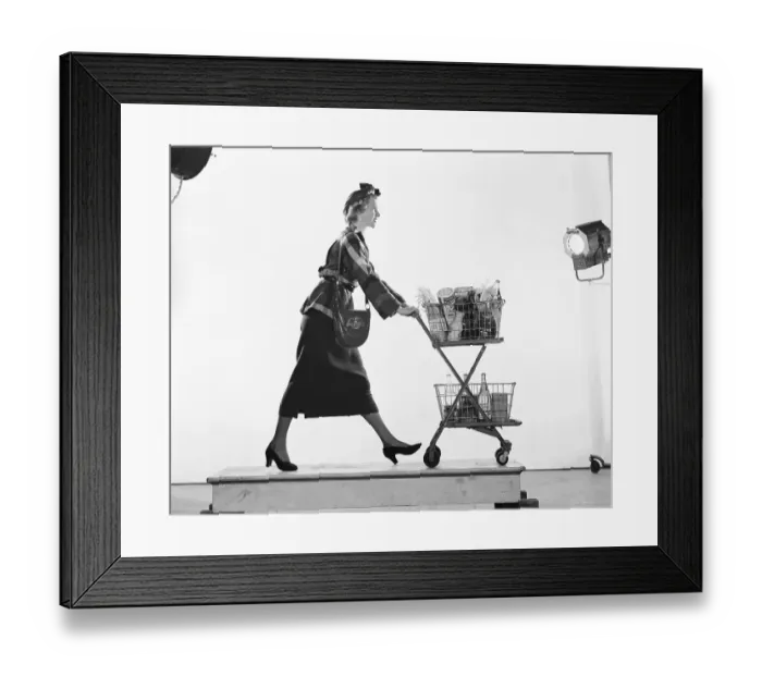 Framed Print : Profile of Woman Pushing a Shopping Cart Framed Print : Profile of Woman Pushing a Shopping Cart