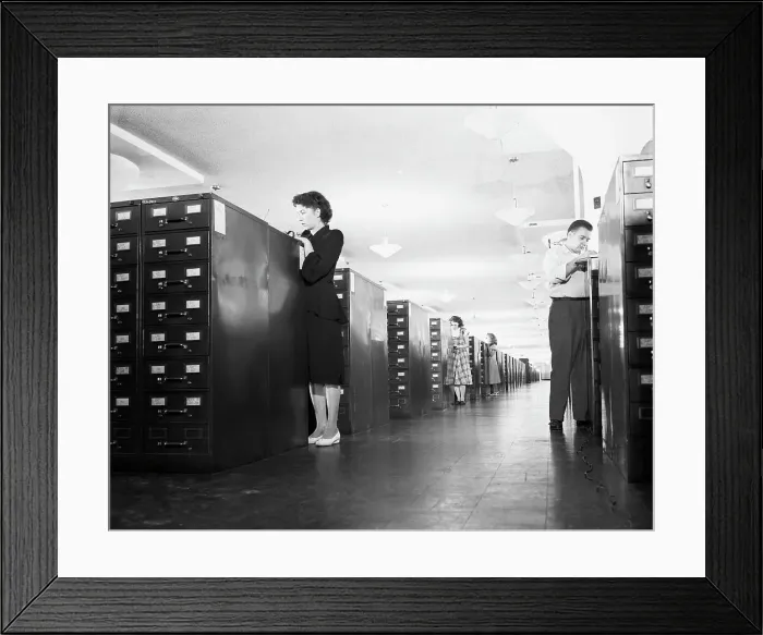 Framed Print : Researchers Accessing Census Bureau Files in Maryland Framed Print : Researchers Accessing Census Bureau Files in Maryland