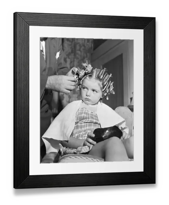 Framed Print : Little Girl Getting Permanent Waves