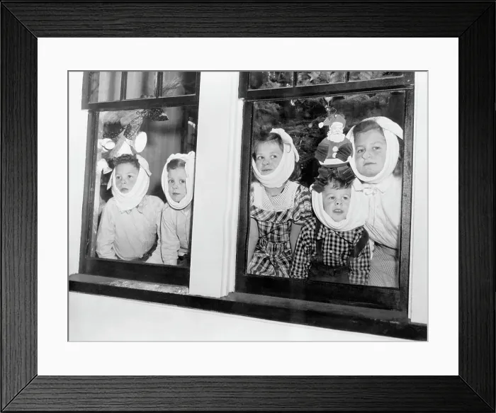 Framed Print : Children with Mumps Looking Out Window Framed Print : Children with Mumps Looking Out Window