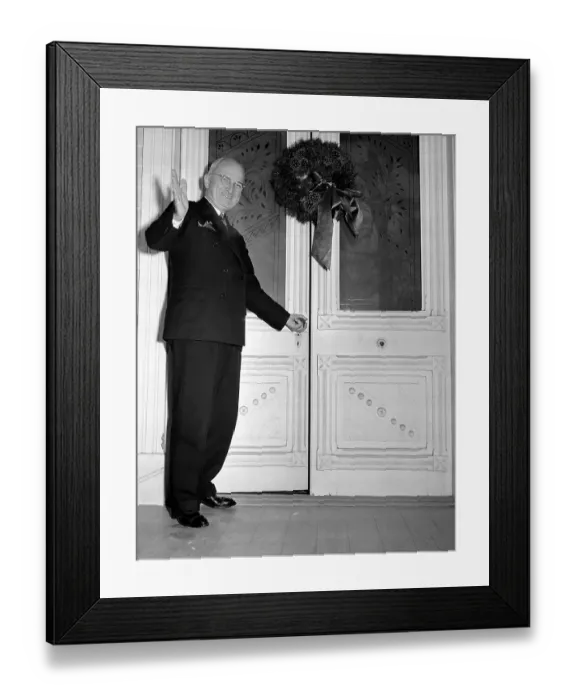 Framed Print : Harry Truman Waving While Entering House Framed Print : Harry Truman Waving While Entering House