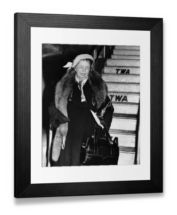 Framed Print : Eleanor Roosevelt Disembarking TWA Aircraft Framed Print : Eleanor Roosevelt Disembarking TWA Aircraft